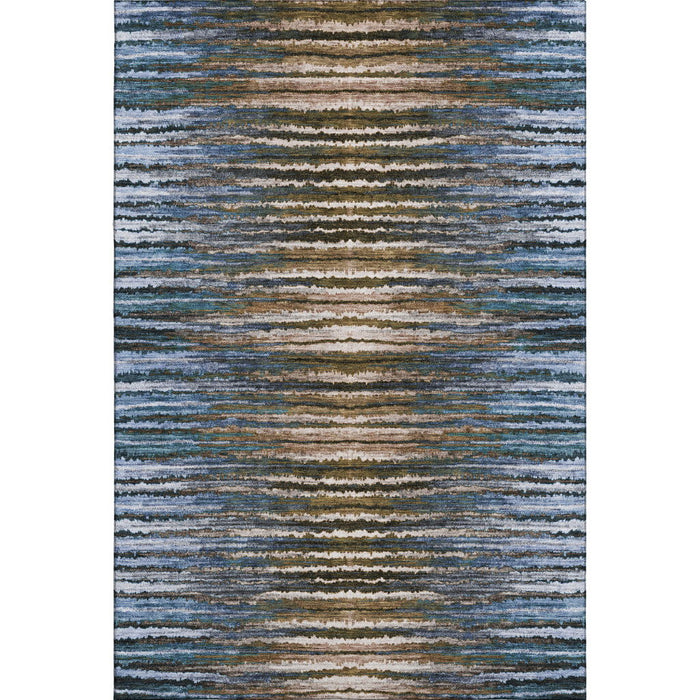10' X 14' Striped Washable Area Rug With UV Protection (650986) - Blue / Brown / Gray