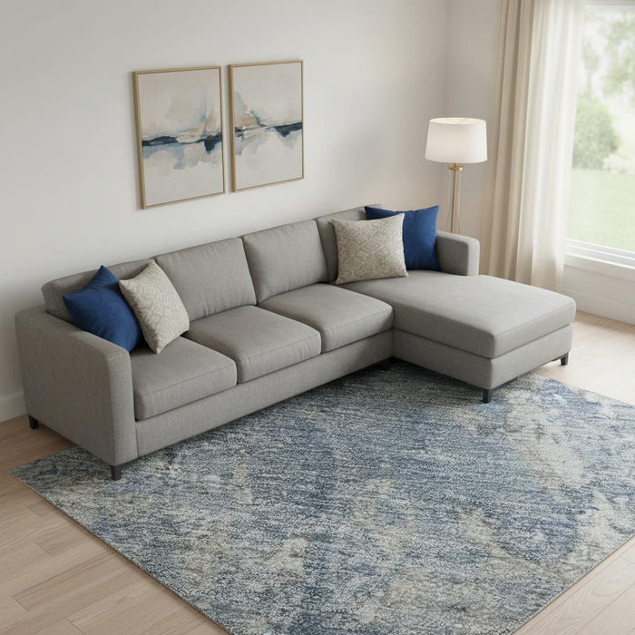 10' X 14' Abstract Washable Area Rug With UV Protection (701455) - Denim Blue / Gray