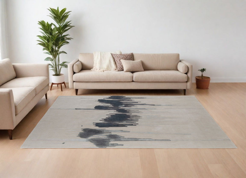9' x 12' Abstract Hand Tufted Area Rug - Gray Ivory And Blue