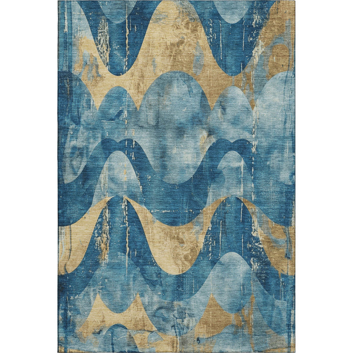10' X 14' Abstract Washable Area Rug With UV Protection (701365) - Teal / Gold