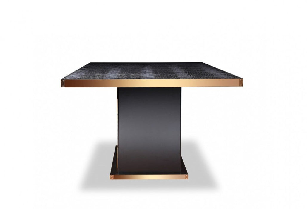 Wood Pedestal Base Dining Table - Black / Gold