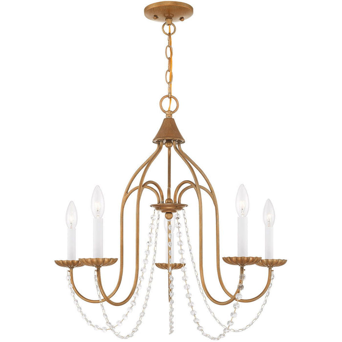 Five Light Dimmable Chandelier With Shades - Antiqued Gold