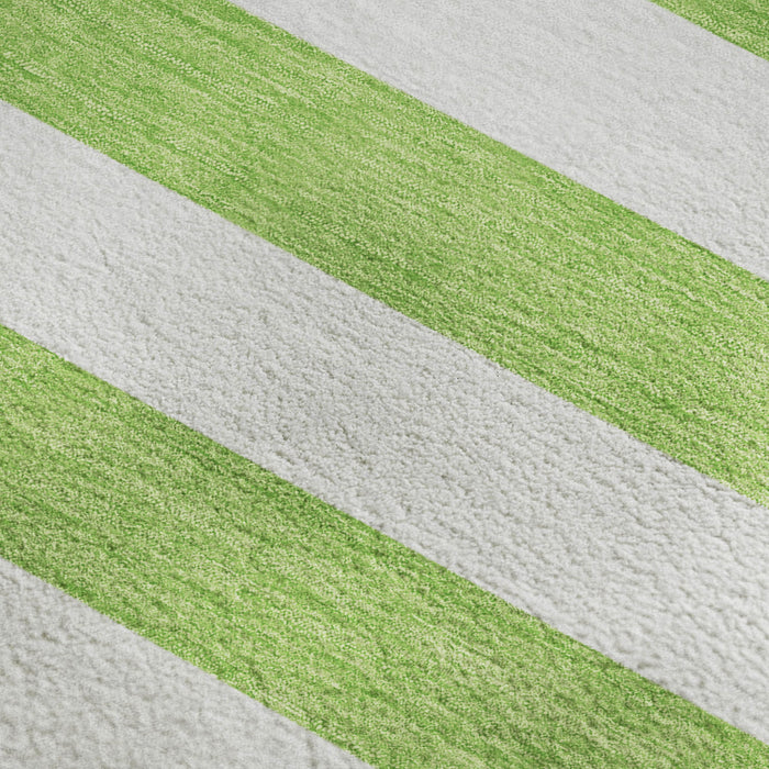 8' X 10' Striped Washable Area Rug With UV Protection (647606) - Lime Green / Ivory