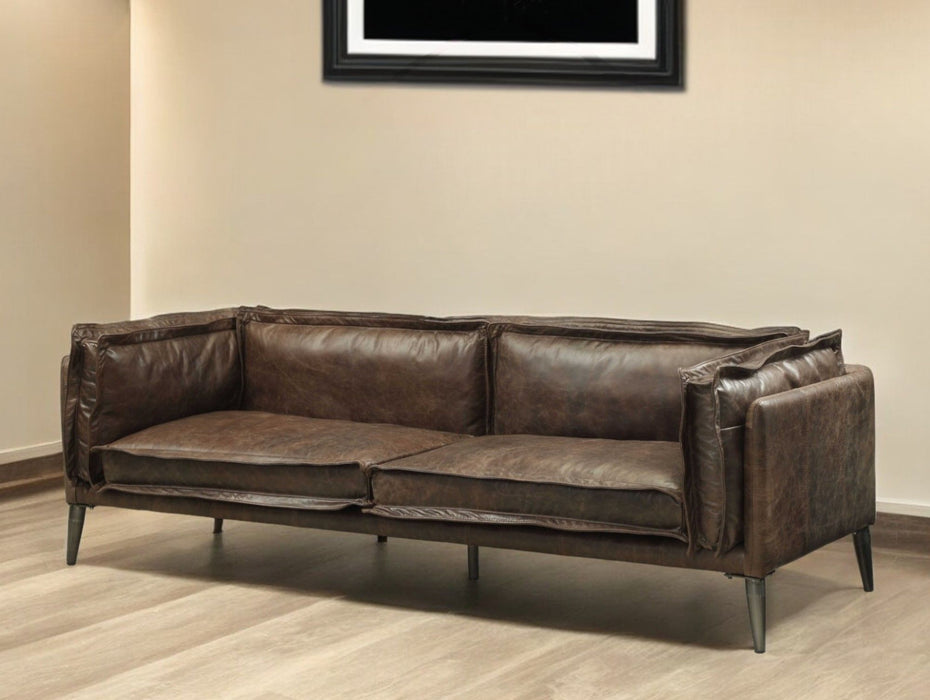 Top Grain Leather Sofa With Dark Brown Legs - Chocolate