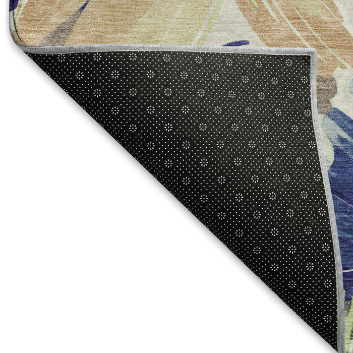 10' X 14' Floral Washable Area Rug With UV Protection (693966) - Navy Blue / Mint Green / Copper