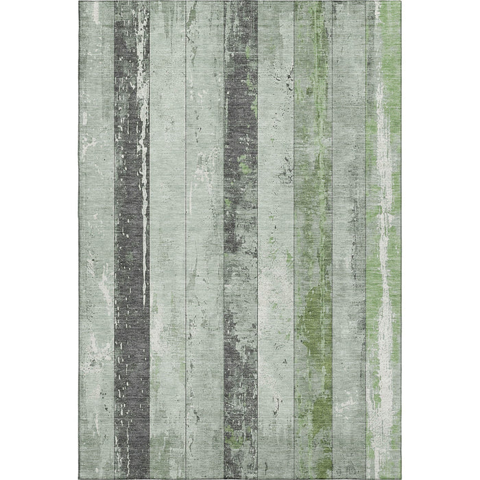 10' X 14' Striped Washable Area Rug With UV Protection (706289) - Artichoke Green / Gray