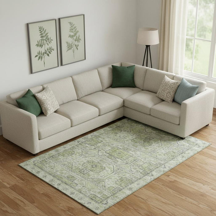 10' X 14' Geometric Washable Area Rug With UV Protection (708085) - Artichoke Green / Gray