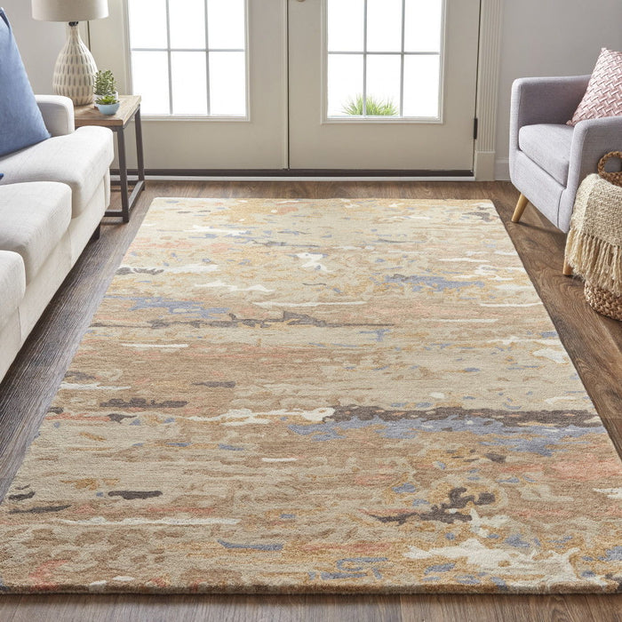 10' x 14' Wool Abstract Tufted Handmade Stain Resistant Area Rug - Tan And Blue