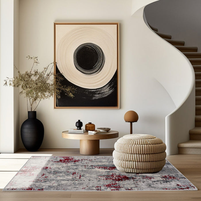 9' x 13' Modern Abstract Area Rug - Red And Gray