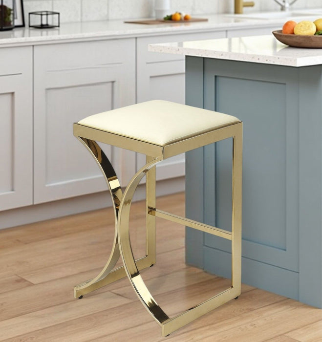Backless Counter Height Bar Chair - Off White / Gold