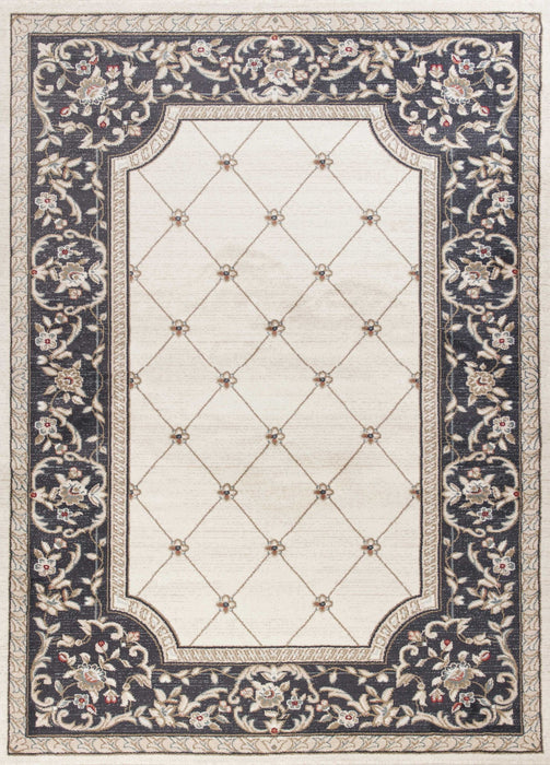 9' x 12' Bordered Floral Indoor Area Rug - Ivory Grey