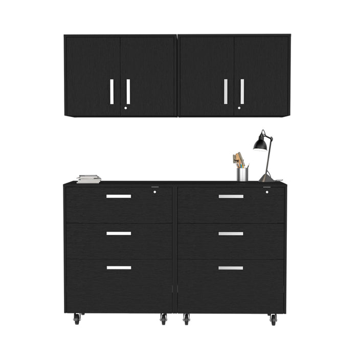 Wall mounted Accent Cabinet With Four Shelves And Six Drawers - Black