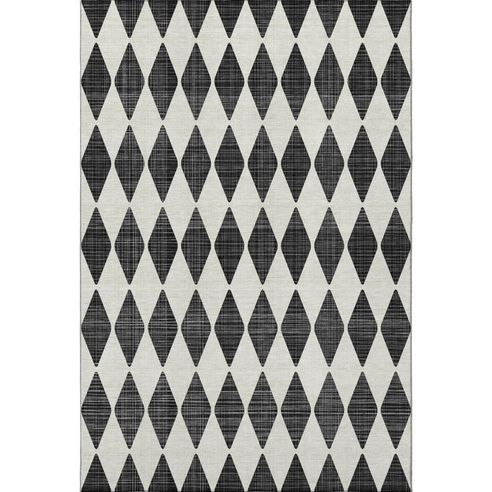 8' X 10' Diamond Washable Area Rug With UV Protection (650024) - Black / Ivory