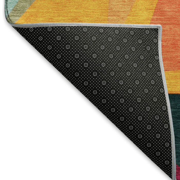 10' X 14' Geometric Washable Area Rug With UV Protection (696536) - Ivory / Orange / Pink
