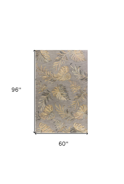5' x 8' Hand Tufted Tropical Palms Indoor Area Rug - Gray