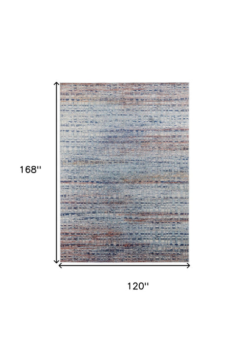 10' x 14' Abstract Power Loom Stain Resistant Area Rug - Blue Ivory And Orange