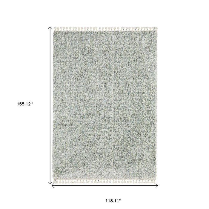 10' X 13' Abstract Shag Area Rug With Fringe - Light Blue And Ivory