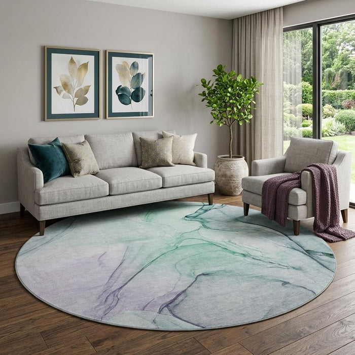 8' Abstract Washable Round Rug With UV Protection (646611) - Blue / Green