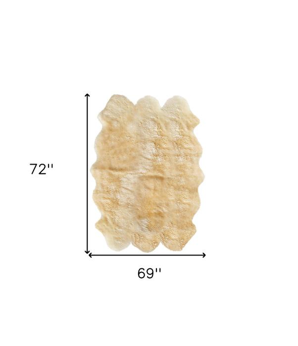 6' x 6' Shag Sheepskin Area Rug - Gold