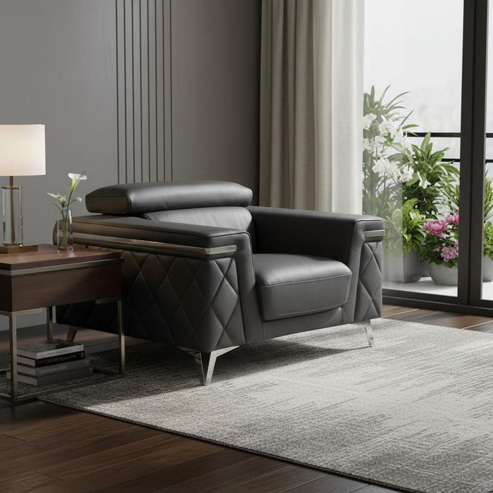 Metallic Top Grain Leather Club Chair - Gray And Silver