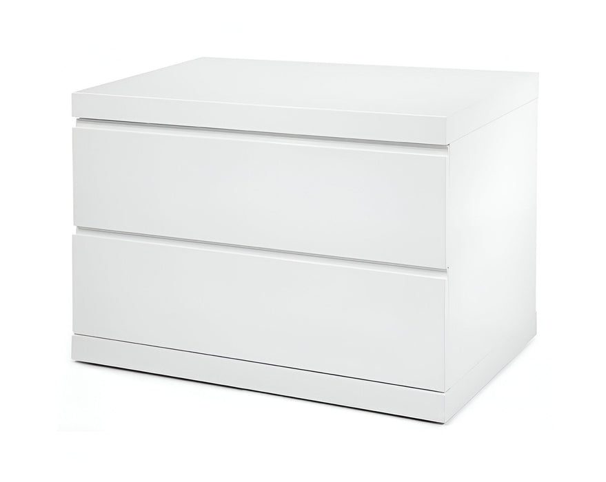 Two Drawer Glossy Finish Nightstand - White