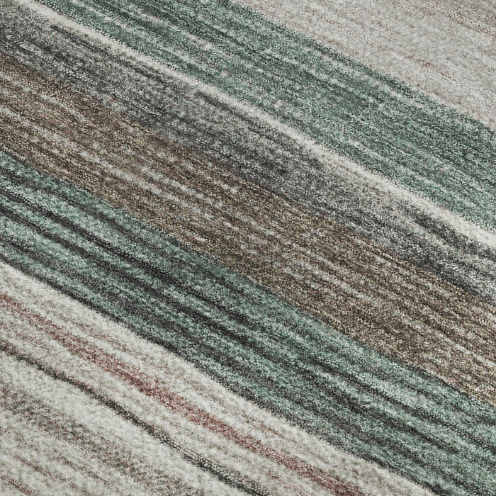 10' X 14' Striped Washable Area Rug With UV Protection (697698) - Pale Aqua / Rust / Ivory