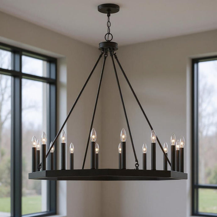 40" Candle Style Multi Light Metal Dimmable Chandelier - Black