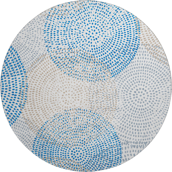 8' Abstract Washable Round Rug With UV Protection (650365) - Ivory / Blue