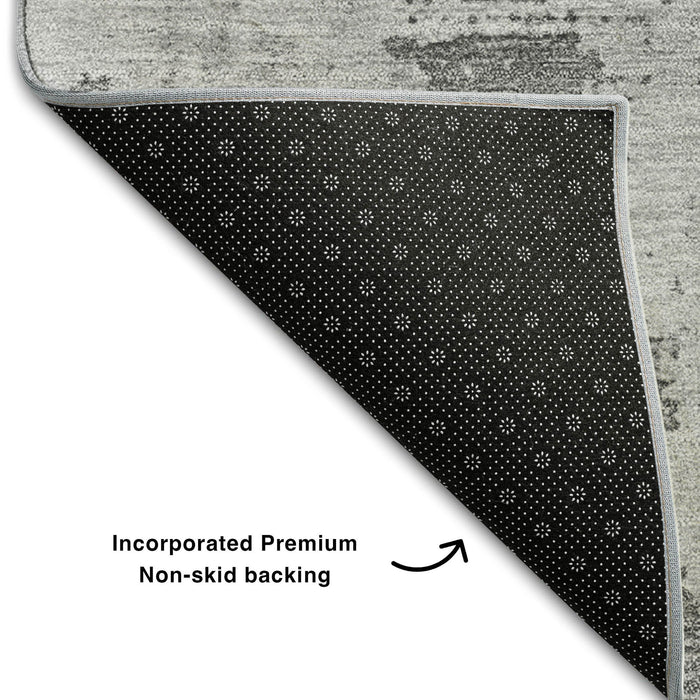10' X 14' Abstract Washable Area Rug With UV Protection (683195) - Gray / Silver