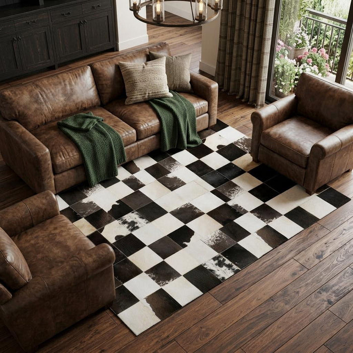 8' X 10' Patchwork Washable Area Rug With UV Protection (644740) - Black / Ivory / Beige