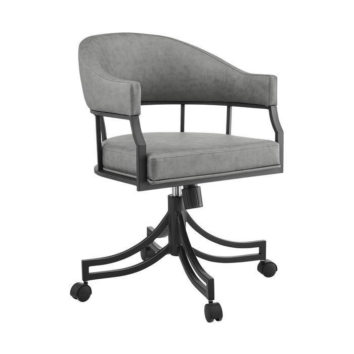 Upholstered Faux Leather Open Back Dining Arm Chair With Wheels - Gray