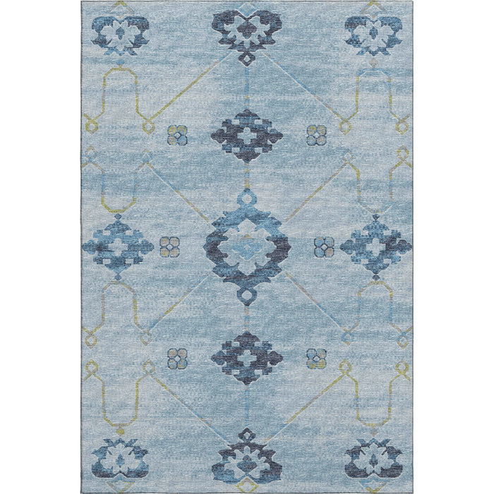 10' X 14' Floral Medallion Washable Area Rug With UV Protection - Blue And Olive