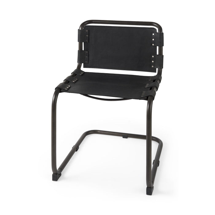 Leather Metal Open Back Dining Side Chair - Black