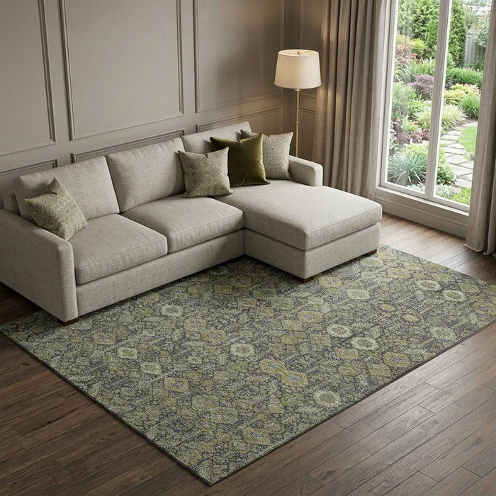 10' X 14' Tribal Washable Area Rug With UV Protection (649876) - Green / Gray / Ivory