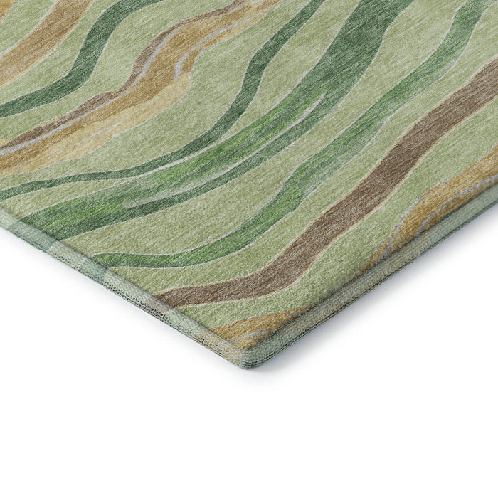 10' X 14' Striped Washable Area Rug With UV Protection (694556) - Green / Wheat / Ivory