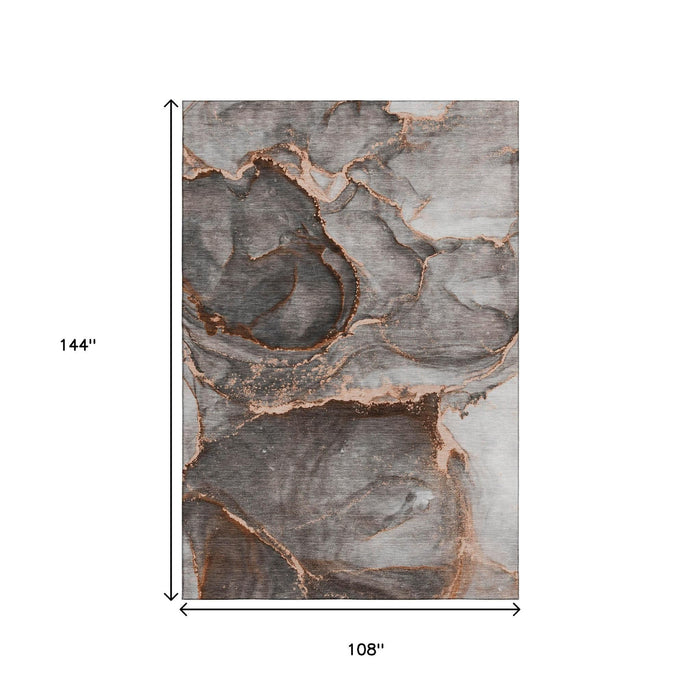 9' X 12' Abstract Washable Area Rug With UV Protection (647451) - Peach / Gray