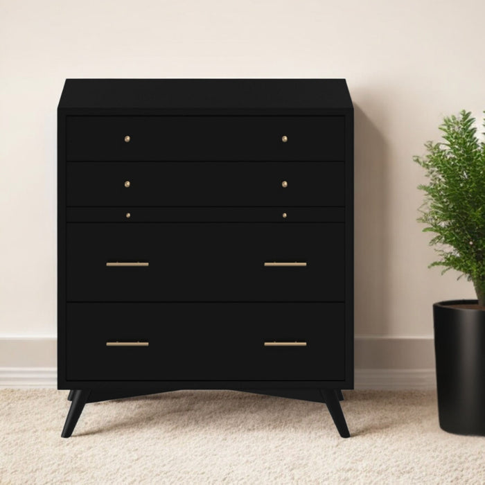 Solid Wood Four Drawer Chest - Black