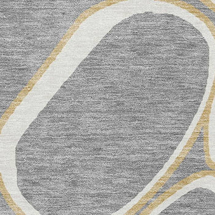 10' X 14' Geometric Washable Area Rug With UV Protection (681689) - Gray / Ivory / Gold