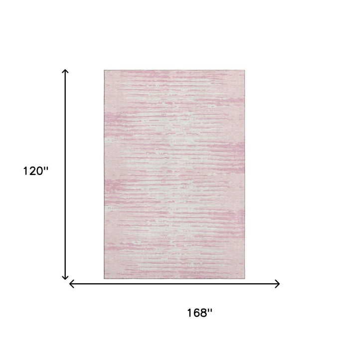 10' X 14' Striped Washable Area Rug With UV Protection (670585) - Pink / Ivory