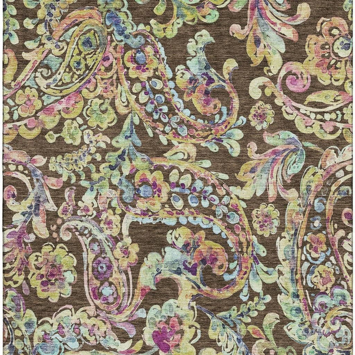 10' X 14' Paisley Washable Area Rug With UV Protection - Chocolate