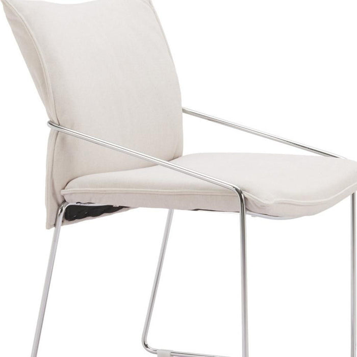 Upholstered Fabric Dining Arm Chairs (Set of 2) - White / Silver