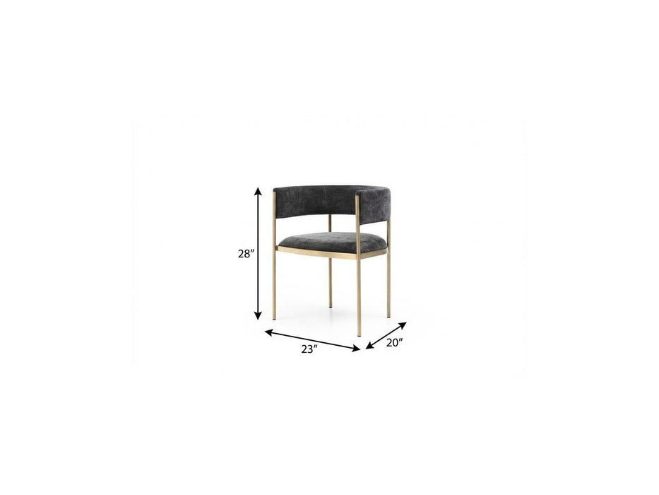 Velvet Partially Open Back Dining Arm Chairs (Set of 2) - Charcoal / Gold