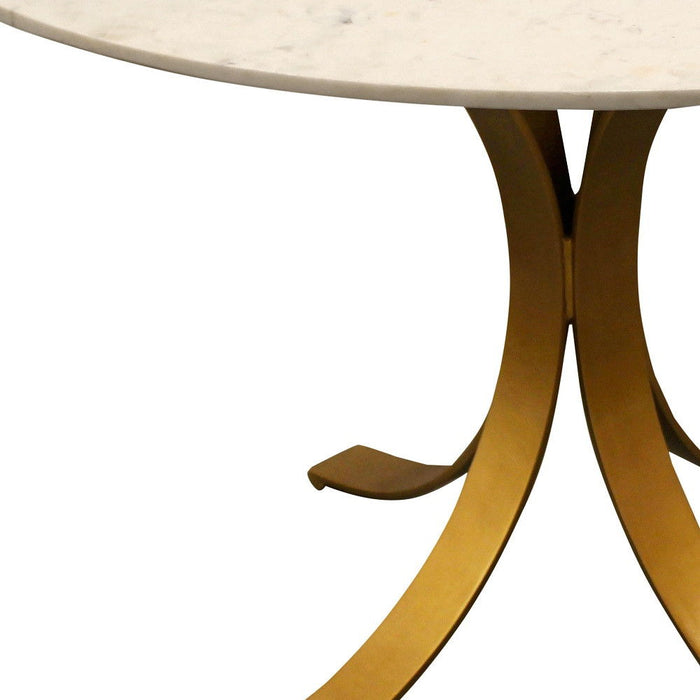 48" Rounded Marble And Iron Pedestal Base Dining Table - Ivory