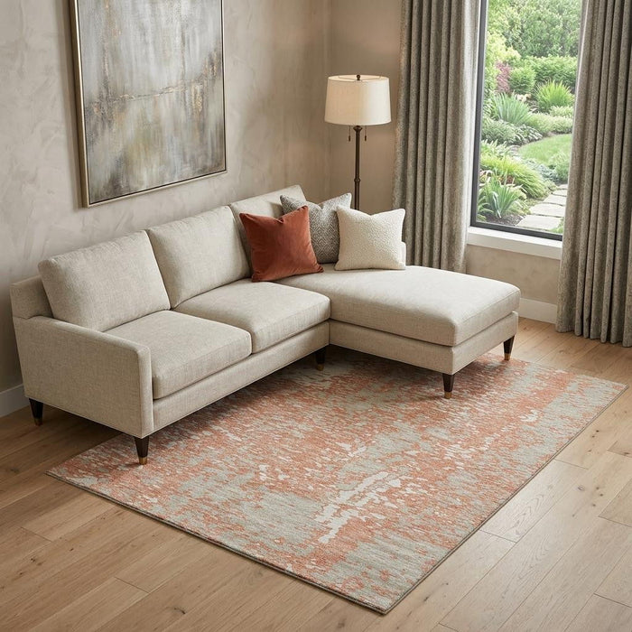 10' X 14' Abstract Washable Area Rug With UV Protection (675432) - Coral / Taupe / Ivory