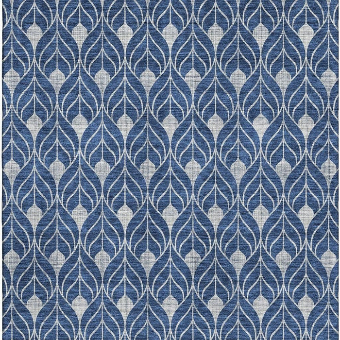 10' X 14' Geometric Washable Area Rug With UV Protection (673735) - Navy Blue / Gray