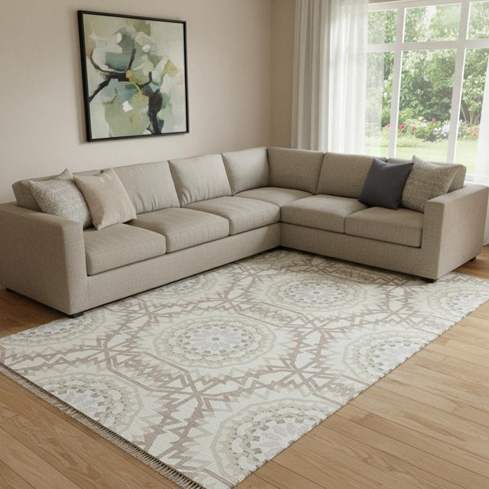 10' X 14' Geometric Washable Area Rug With UV Protection (652245) - Ivory / Gray