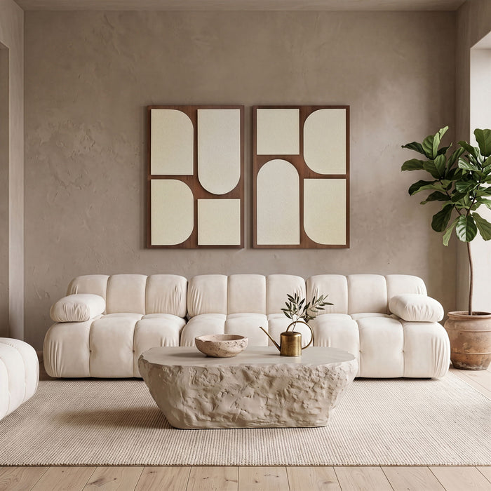 Mango wood wall decor by Meridian Furniture featuring two-piece wall art with natural, textured finish for stylish home decoration.