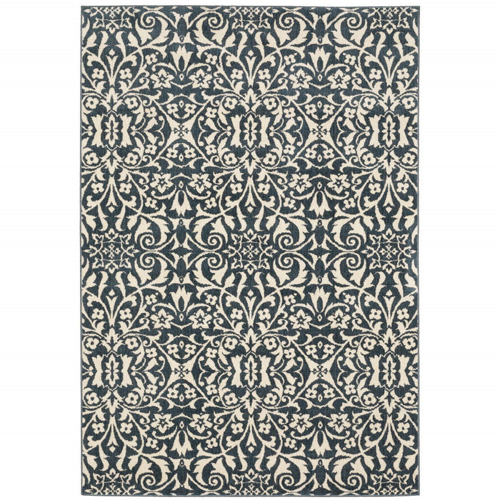 9.8' x 12.8' Floral Power Loom Stain Resistant Area Rug - Blue And Ivory