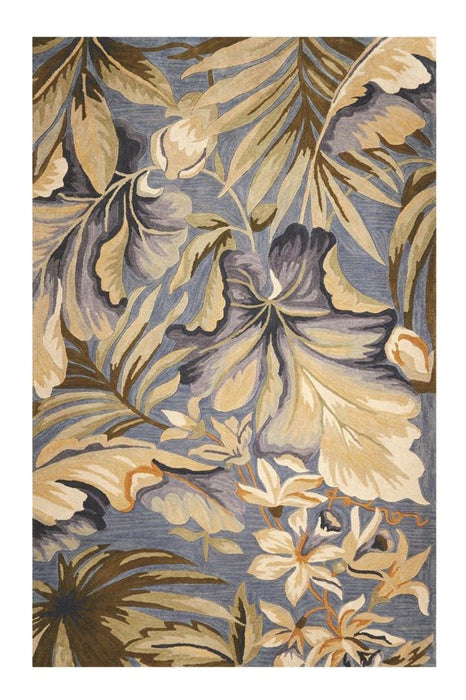 5' x 8' Hand Tufted Tropical Plants Indoor Area Rug - Blue