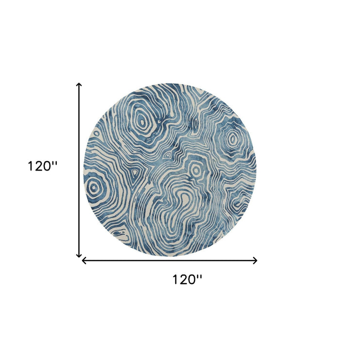 10' Round Geometric Hand Tufted Area Rug - Ivory And Blue